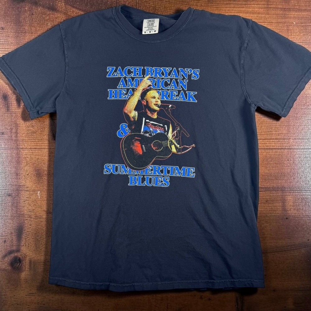 Zach Bryan American Heartbreak Summertime Blues 2022 Tour Shirt Comfort Colors M